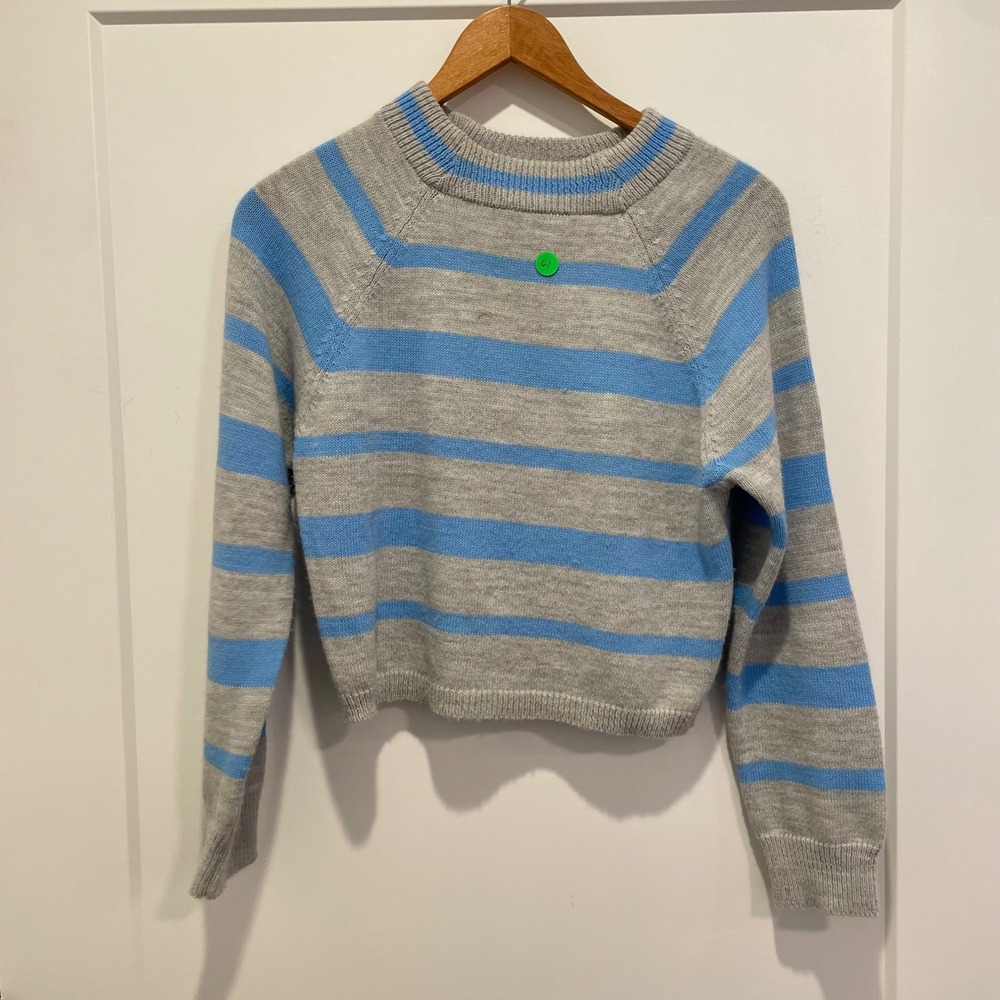 AE Studio Womens Medium Gray Blue‎ Striped Knit Sweater Made in Italy Crewneck M